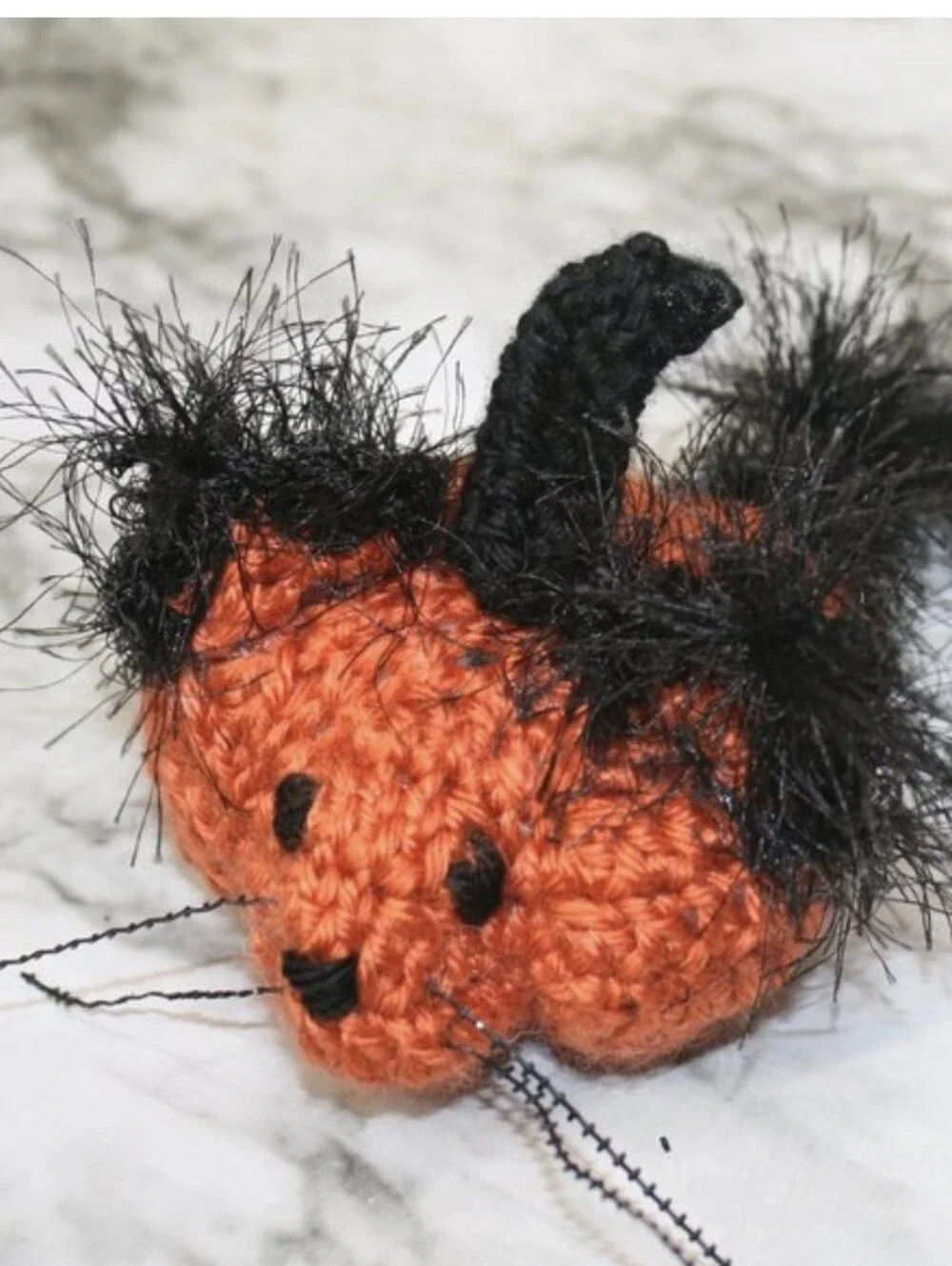HAND CRAFTED Crochet Cat Pumpkin Stuffed Animal Fall Halloween Decor Orange